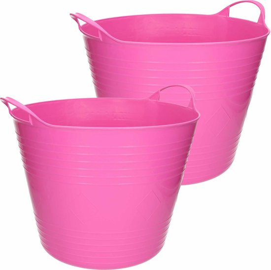 Excellent Houseware Flexibele emmer - 2x - roze - 43 liter - kunststof - 45 x 38 cm