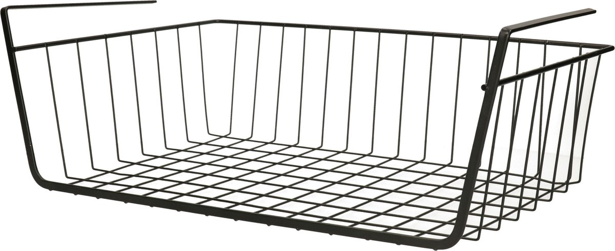MSV Kastmandje - opberg/hang mandjes - rvs - zwart - 39 x 25 x 14 cm - draadmand