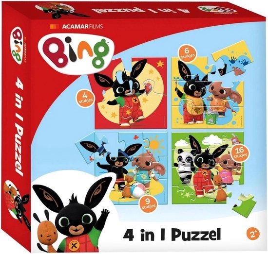 Bing puzzel 4 in 1 educatief peuter speelgoed - kinderpuzzel 4x6x9x16 stukjes leren puzzelen - cadeautip puzzel 3 jaar en ouder - Bambolino Toys - Bambolino