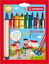 STABILO Trio Scribbi - Ergonomische Viltstift - Onverwoestbaar Door Meeverende Schrijfpunt - Etui met 8 Kleuren