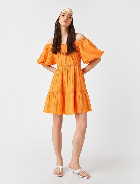 Mini Layered Dress With Open Shoulder Balloon Sleeves