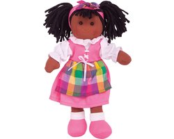 Stoffen Pop Jess - BIGJIGS - Donkere Meisjespop - 28 cm