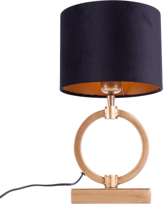 Tafellamp ring Devon small met kap | 1 lichts | brons / goud / zwart | metaal / stof | Ø 15 cm | 37 cm hoog | dimbaar | modern / sfeervol design