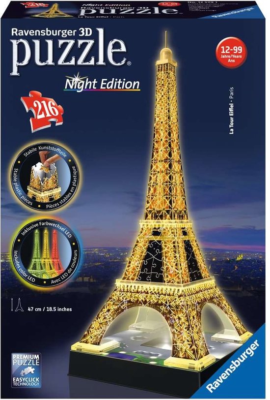 Ravensburger Eiffeltoren Night Edition- 3D puzzel gebouw - 216 stukjes - Ravensburger