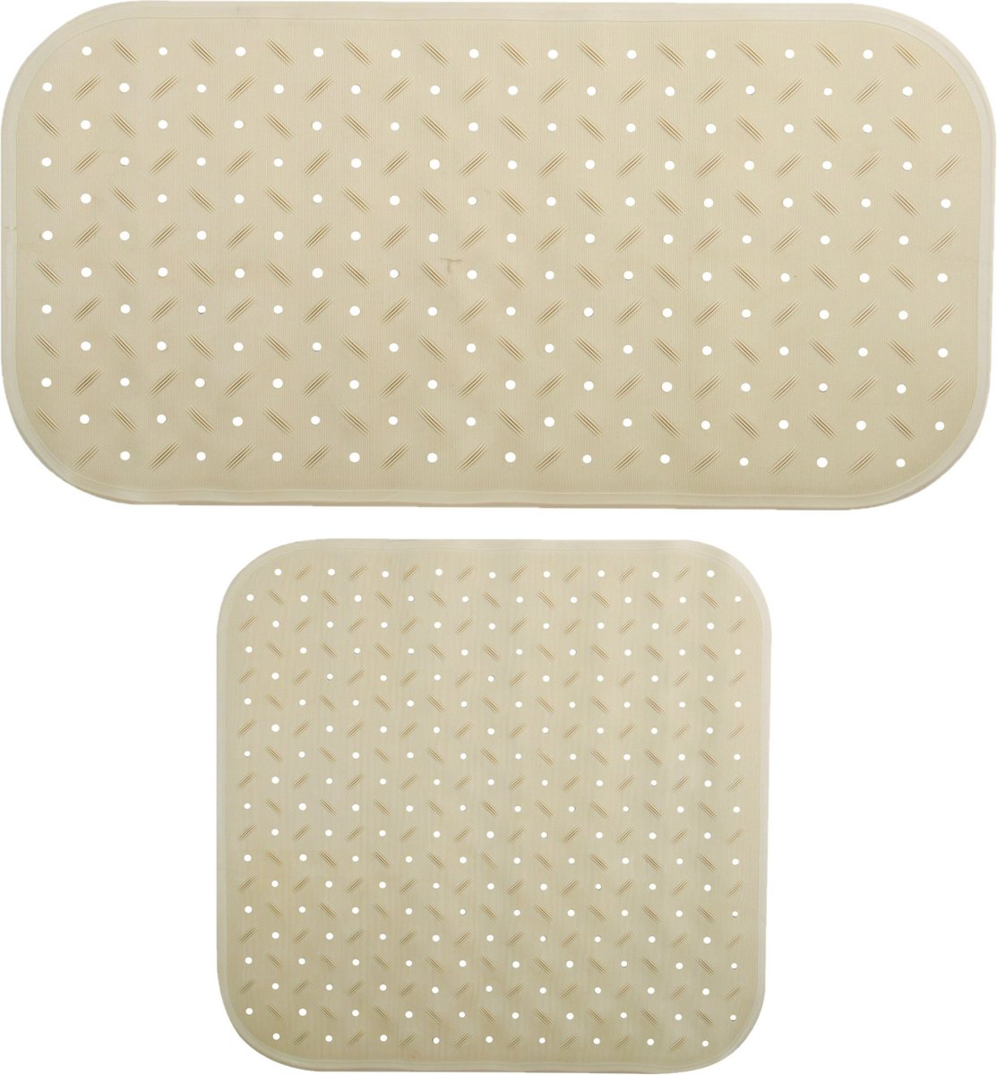 MSV Douche/bad anti-slip matten set badkamer - rubber - 2x stuks - beige - 2 formaten