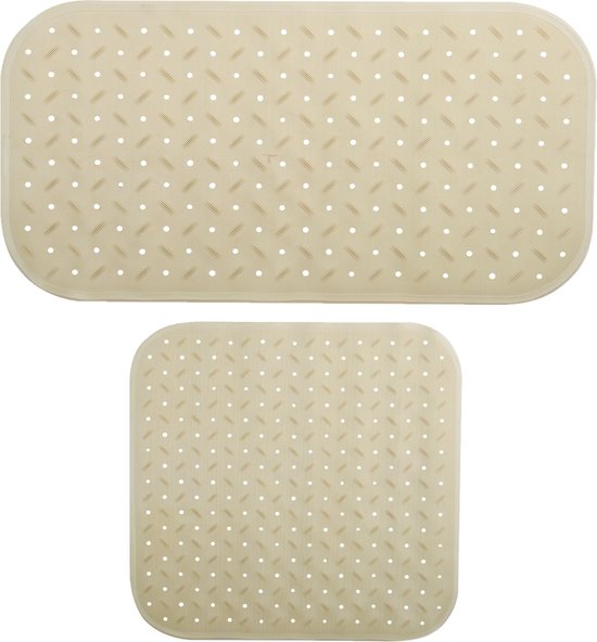 MSV Douche/bad anti-slip matten set badkamer - rubber - 2x stuks - beige - 2 formaten