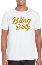 Bellatio Decorations Glitter glamour feest t-shirt heren - bling bling goud - wit - feestkleding L