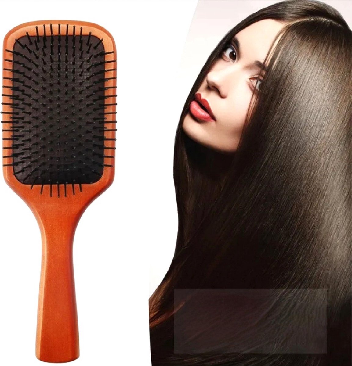 Frazimashop- Extra Grote -Houten- Haarborstel – Bruin – Anti-klit – Hoge Kwaliteit- uniseks- Voor Mannen en Vrouwen-Geschikt voor Pruiken en Haarextensies