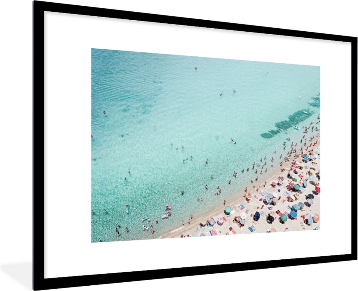 Fotolijst incl. Poster - Zee - Strand - Parasols - Blauw - Zomer - 120x80 cm - Posterlijst