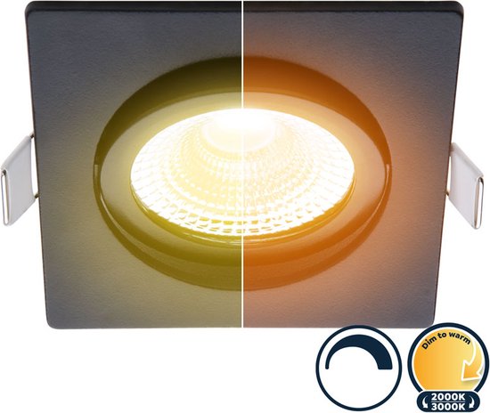 Spot encastrable LED à intensité variable noir, carré, variable pour réchauffer, petite profondeur d'encastrement, IP54