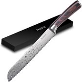 PAUDIN N4 Couteau à pain japonais professionnel en acier inoxydable et couteau à pâtisserie 20 cm - Couteau dentelé tranchant en acier au carbone allemand de haute qualité - Motif damas