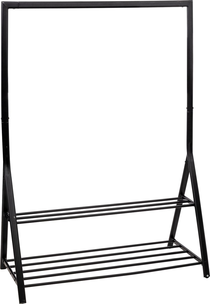 5Five Kledingrek Athene met enkele hang stang - metaal - zwart - 121 x 56 x 167 cm - 2 planken - kleding ophangen