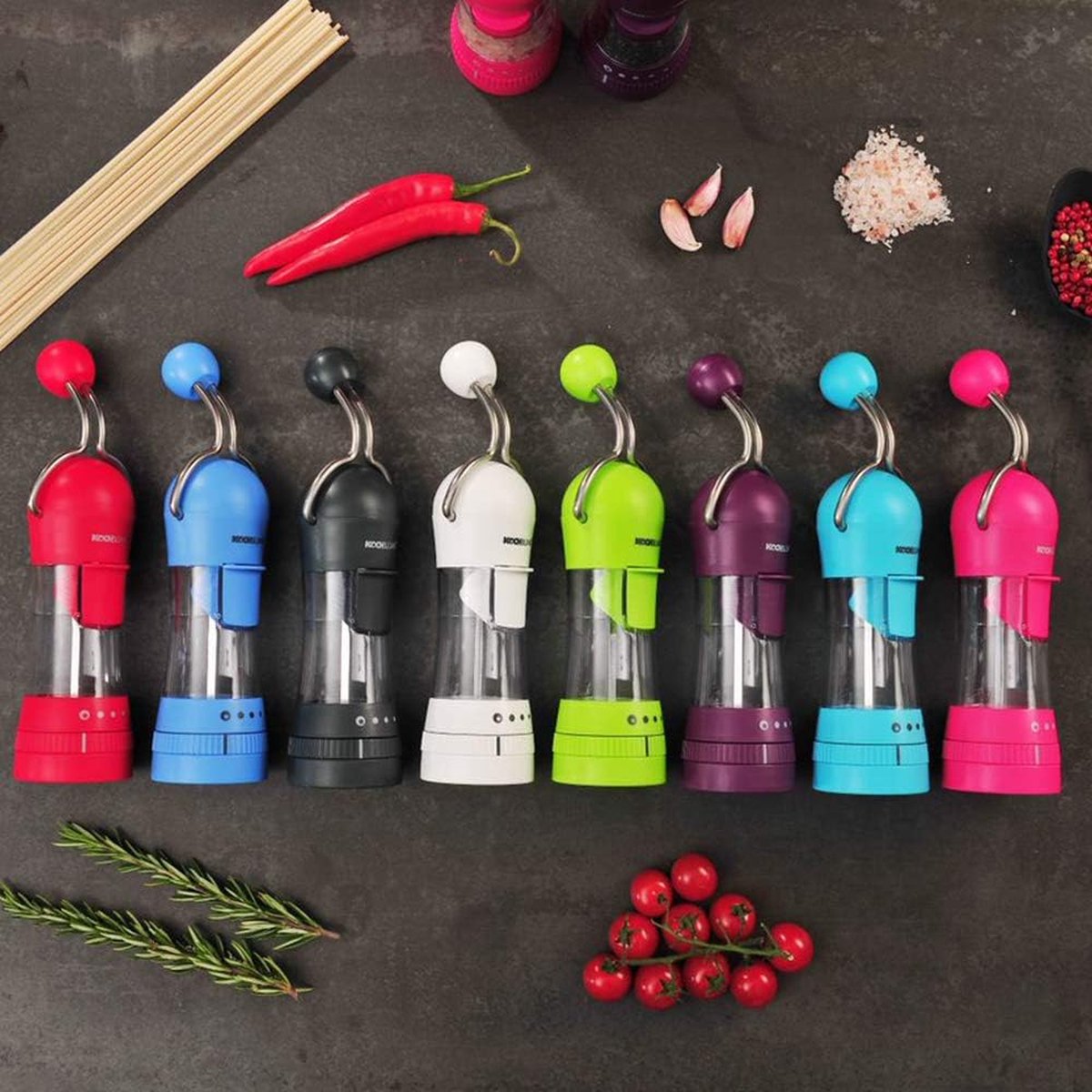 Kochblume Spice grinder for salt or pepper made of plastic and silicone with ceramic grinder, in the colour lime, dimensions: 6 cm x 16.5 cm, 22054.02