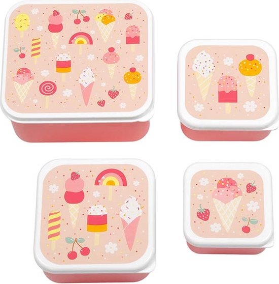 Foto: A little lovely company brooddoos broodtrommel lunch snack box set van 4 ijsjes