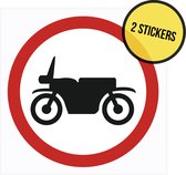 Pictogram/ sticker | Geen motorfietsen | 10 x 10 cm | Moto's verboden | Ondergrondse parking | Gemotoriseerde tweewieler | Moto | Tweewieler | Hakkepoffer | Brommer | Parkeeroverlast | Bedrijfsparking | Recreatie | 2 stuks