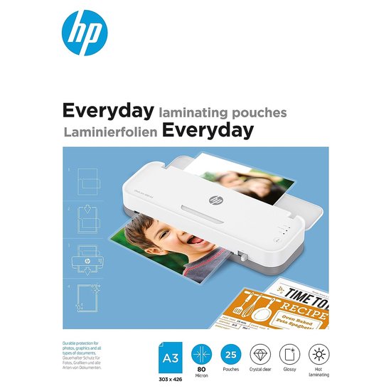 HP 9152 Everyday Lamineerfolies A3 - Lamineerhoezen voor Warm Lamineren - Transparant - 80 Micron - 25 Stuks