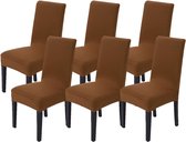 Stoelhoezen, set van 6 stoelhoezen, elastische hoezen voor stoelen, schommelstoelen, stretch stoelhoezen voor eetkamer, stoel, bruiloft, feesten, banket (bruin)