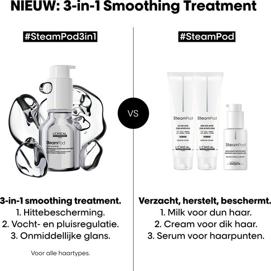 L'Oréal Professionnel SteamPod Professional Smoothing Treatment - Protège les cheveux contre la chaleur jusqu'à 230 °C - 50 ml