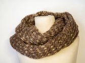 Dames colsjaal met gouden draad - camel/ beige - goud - nekwarmer - infinity sjaal - scarf - ronde col sjaal