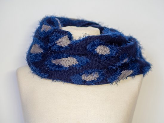 Dames colsjaal met panterprint - donkerblauw - nekwarmer - infinity sjaal - scarf - ronde col sjaal - luipaardprint