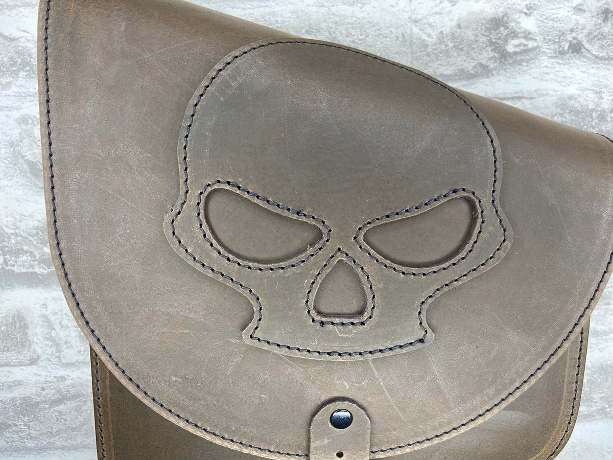 Dries Design D3SD - softail motortas - swingarm tas – Softail – Motortas - Bruin - leder – Harley – skull – N99-Skull-bruin