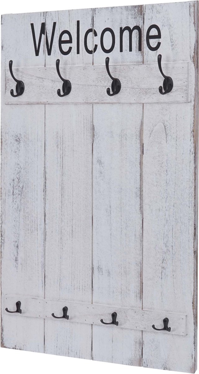 MCW Wandgarderobe MCW-C89 Welcome, garderobe Garderobe paneel, shabby look vintage, 91x60cm ~ wit, shabby