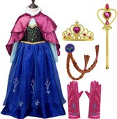 Prinsessenjurk meisje + Kroon + Vlecht + Toverstaf + Handschoenen - Verkleedjurk - Prinsessen speelgoed - Het Betere Merk - maat 146/152 (150)- Roze cape