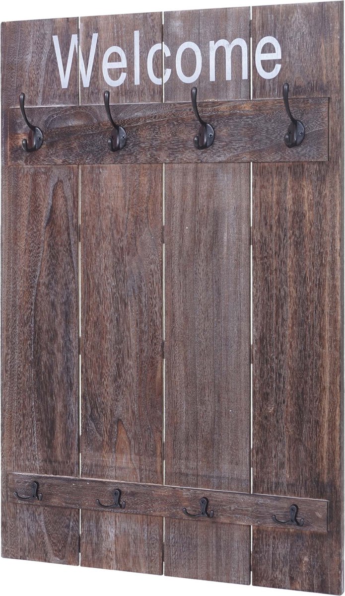 MCW Wandgarderobe MCW-C89 Welcome, garderobe Garderobe paneel, shabby look vintage, 91x60cm ~ bruin, shabby