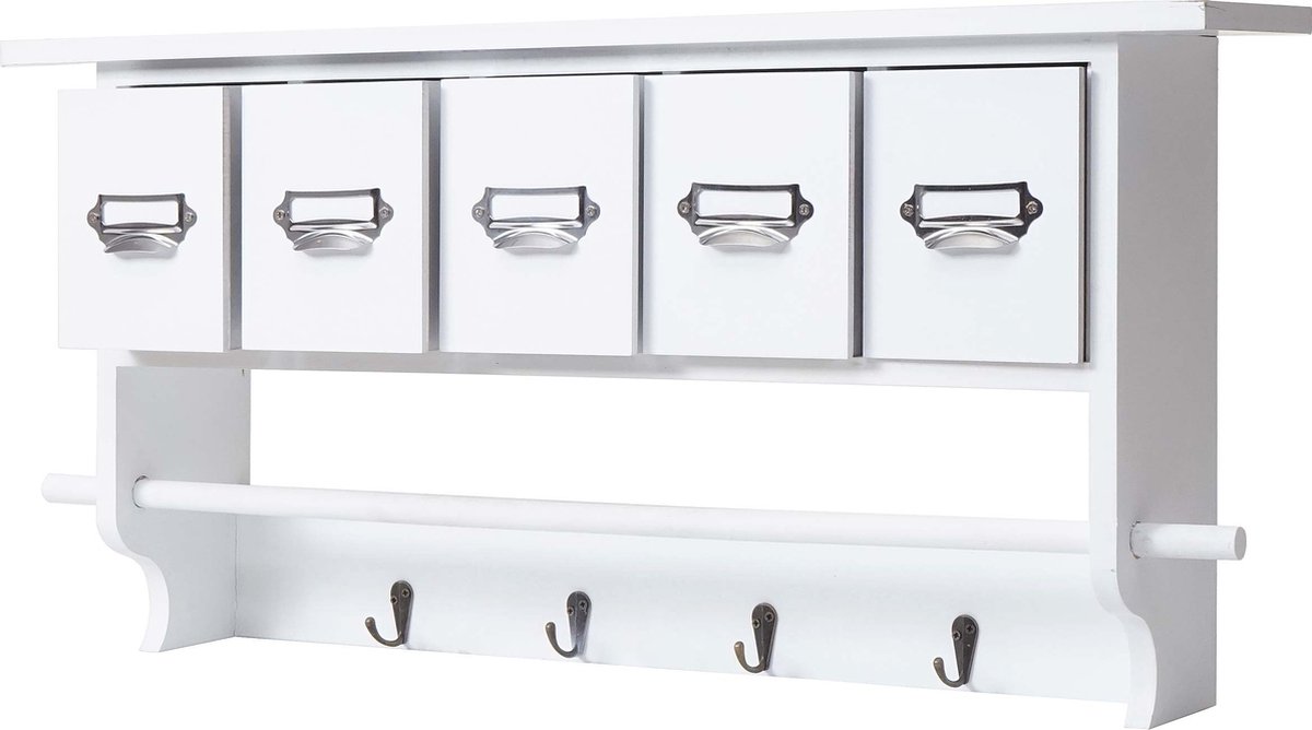 MCW Kledingkast MCW-C49, wandgarderobe wandplank, vintage met 5 laden 32x65x13cm ~ wit