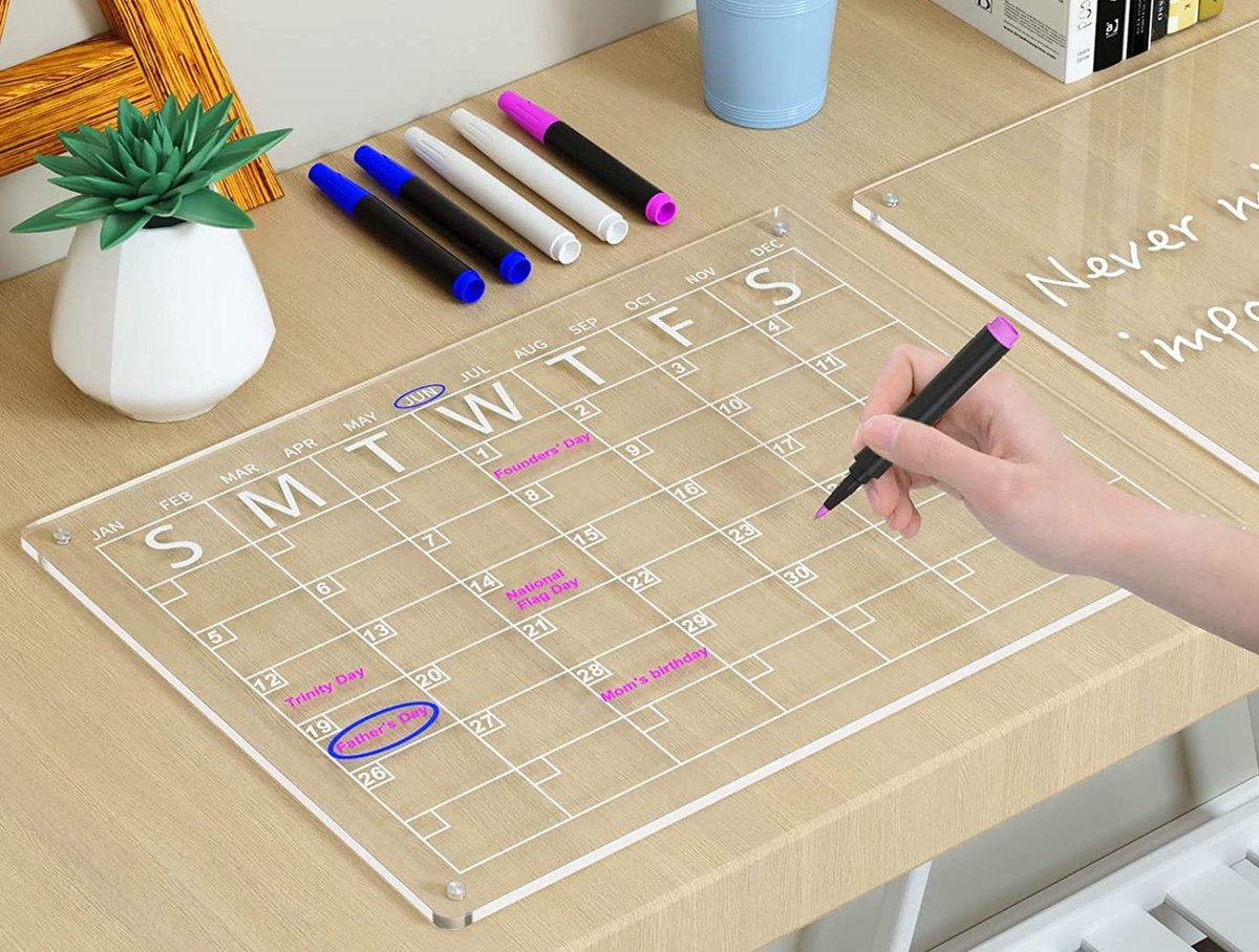 Repus - Magnetisch Acrylic Schrijfbord Set - Stiften - Koelkast - Werk - Notitie bord - Kalender - Plannen - To do list - Transparant - 30x40cm — cadeau in Kalenders & Planners - foto 2