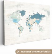 Canvas Wereldkaart - 60x40 - Wanddecoratie Wereldkaart - Pastel - Textiel