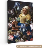 Canvas Schilderij Melkmeisje - Johannes Vermeer - Bloemen - 20x30 cm - Wanddecoratie