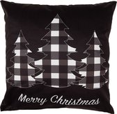 Clayre & Eef Kussenhoes 45x45 cm Zwart Wit Polyester Kerstbomen Merry Christmas Sierkussenhoes