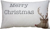 Clayre & Eef Kussenhoes 30x50 cm Beige Bruin Polyester Hert Merry Christmas Sierkussenhoes