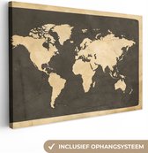 Canvas Wereldkaart - 90x60 - Wanddecoratie Wereldkaart - Vintage - Marmer