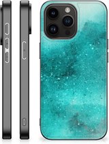 Siliconen Hoesje Geschikt voor iPhone 15 Pro Max Telefoon Hoesje met Zwarte rand Painting Blue