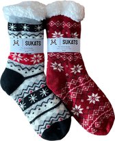 Sukats® Huissokken - Homesocks - 2 Paar - Maat 36-41 - Mix B - Dames Huissokken - Antislip Sokken - Fluffy Sokken - Slofsokken - Variant 2 - Meerdere Maten en Varianten - Kerstsokken