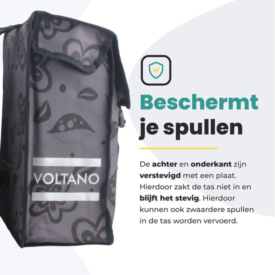 Voltano Dubbele Fietstas Floral Fusion - Grijs Met Bloemen - 38 Liter - 100% Waterdicht Polyester - Vrolijke Fietstassen