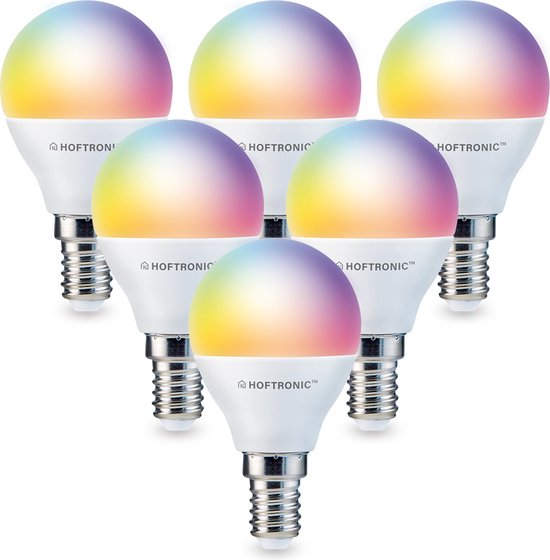 Hoftronic Smart - E14 SMART Wifi LED Lamp 6 Stuks - RGBWW 5.5 Watt 470lm P45 Dimbaar - Bedienbaar via Hoftronic Smart App - Bedienbaar via stem