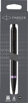 Parker IM Vibrant Rings balpen | satijn zwarte lak met amethist paarse details | medium punt met zwarte inkt navulling