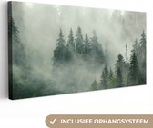 Canvas Schilderij Donker Bos - Bomen - Mist - Natuur - Schilderijen op canvas - 80x40 cm - Wanddecoratie