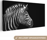 Canvas schilderij 80x40 cm - Wanddecoratie Zebra - Zwart - Wit - Portret - Dieren - Muurdecoratie woonkamer - Slaapkamer decoratie - Kamer accessoires - Schilderijen
