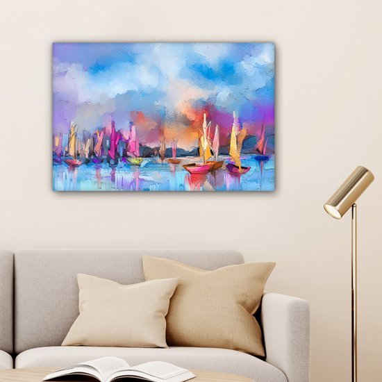 Toile - Peinture à l'huile - Bateaux - Water - Voile - 90x60 cm - Peintures sur toile - Habitat