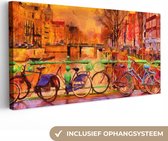 Canvas - Schilderij - Fiets - Kunst - Muurdecoratie - Gracht - 160x80 cm - Wanddecoratie - Schilderijen op canvas