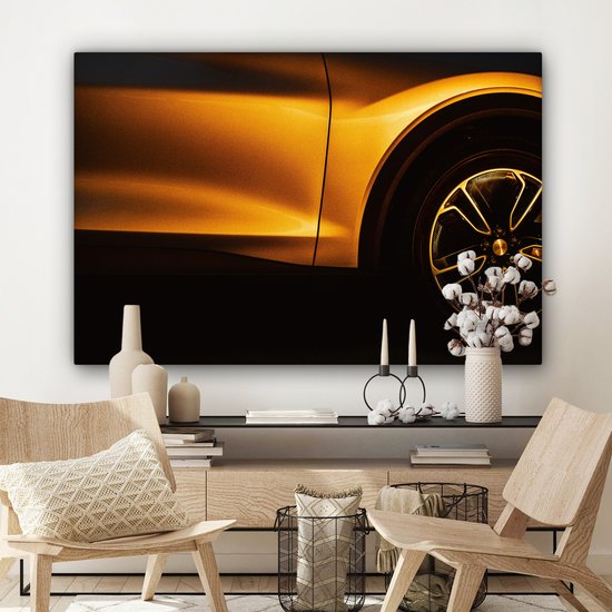 Tableau sur toile - Voiture dorée 140x90 - Accessoires de décoration de chambre - Peintures salon - Décoration murale chambre - Décoration murale cuisine - Décoration murale - Tissu mural intérieur - Décoration maison - Accessoires de maison