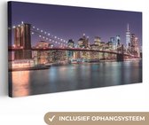 Canvas Schilderij New York - Brooklyn Bridge - Zonsondergang - 80x40 cm - Wanddecoratie