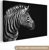 Canvas Schilderij Zebra - Zwart - Wit - Portret - Dieren - 60x40 cm - Wanddecoratie