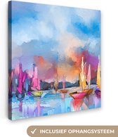 Canvas - Olieverf - Boten - Water - Zeilen - 90x90 cm - Schilderijen op canvas - Wonen