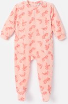 Woody kruippakje velours baby unisex - roze met haas all-over print - haas - 232-10-RBF-V/928 - maat 74