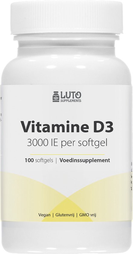 Vitamine D3 - 3000IU / 75 mcg - 100 Softgels - Ondersteunt het immuunsysteem - Luto Supplements